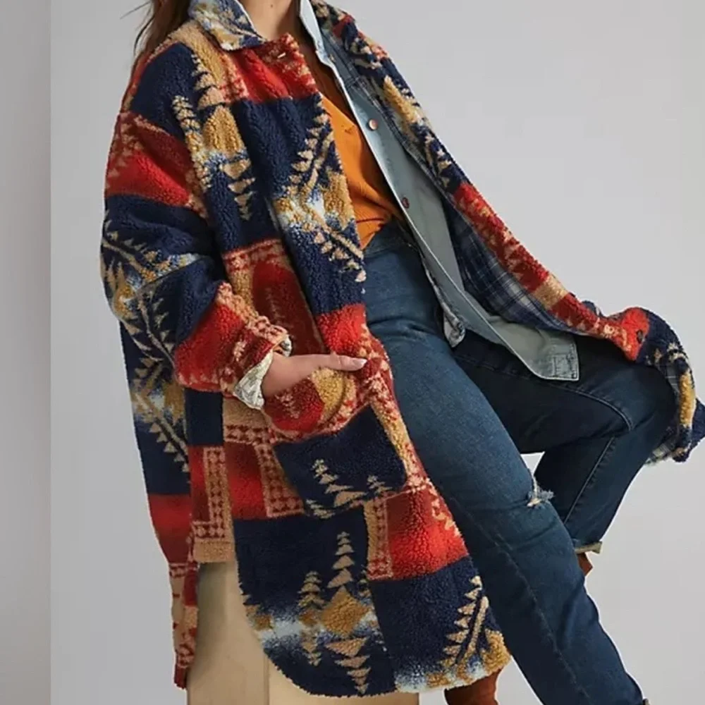 Women’s Anthropologie Pilcro Sherpa  Multicolor Patterned Coat